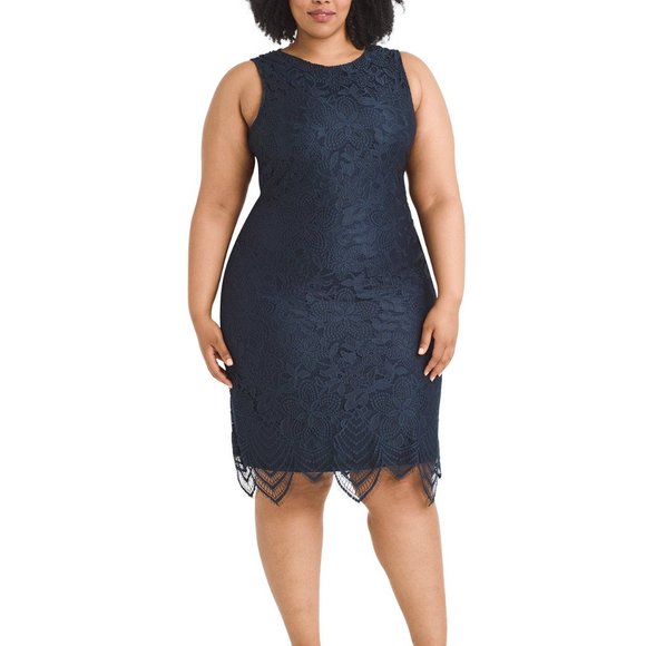 Sharagano Sleeveless Lace Scallop Hem Dress - Picture 1 of 10